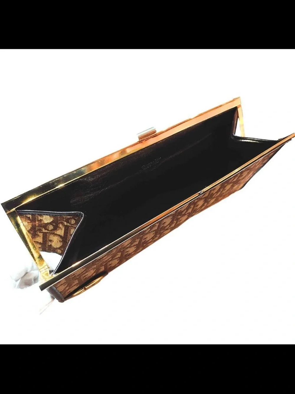 Dior Brown Monogram Clutch with Gold-Tone Accent